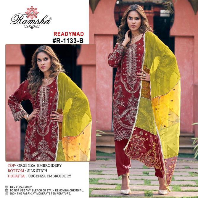 Ramsha R 1133 Organza Embroidery Readymade Pakistani Suit Wholesale Online
